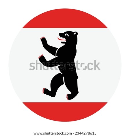 Circle badge Berlin flag vector illustration isolated on white background. Province and city in Germany banner emblem. Berlin coat of arms roundel. Prance bear angry animal. Europe. EU.