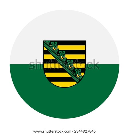 Badge circle Saxony flag with coat of arms vector illustration isolated on white background. Germany province. Sachsen flag national symbol. Europe territory.