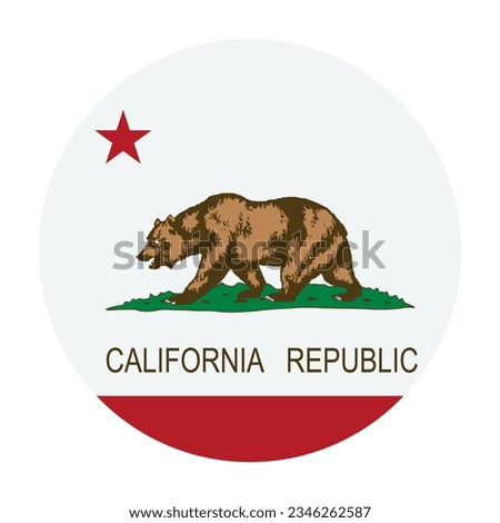 Circle badge California flag vector illustration isolated on white background. United states of America. National symbol of California button emblem. USA country. Roundel California flag banner.