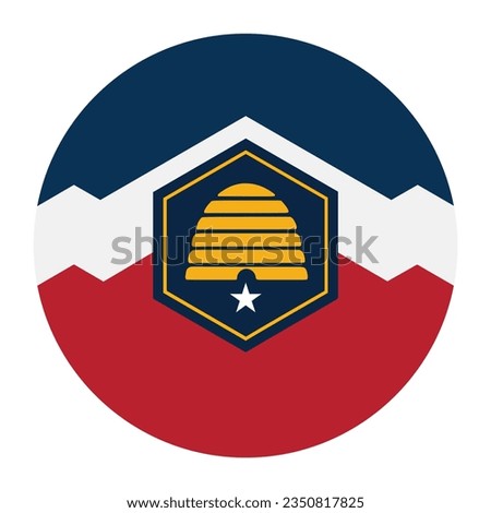 Circle badge State Utah flag vector illustration isolated on background. United States of America symbol. Button Utah roundel banner.