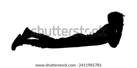 Teen boy in love lying on the ground and thinks about girl vector silhouette isolated on white background. Daydream kid after school. Carefree child enjoy in summer day. Lazy boy sleeping and dream.