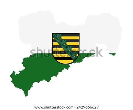 Coat of arms of Saxony over map. Sachsen map. Saxony map flag vector silhouette illustration. Province in Germany. 