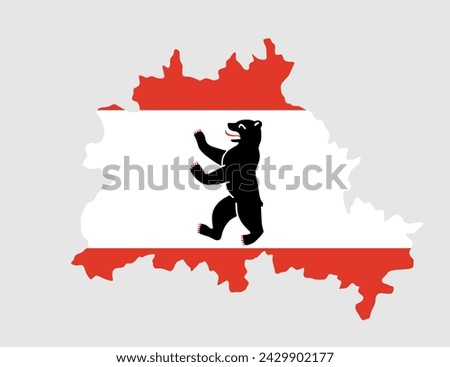 Berlin map flag vector silhouette illustration isolated on background. Province and city in Germany symbol. Berlin coat of arms over map. Berlin flag. Europe. EU.