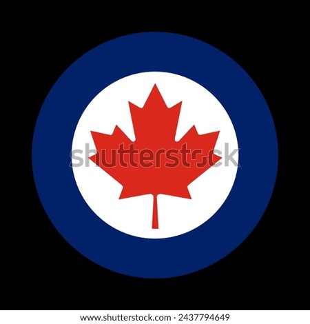 Badge round of Canadian Air force flag vector illustration isolated. Proud military symbol of Canada aviation. Emblem national coat of arms of soldier troops. Patriotic air plane emblem.
