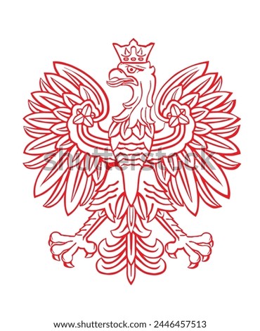 Poland coat of arms, seal national emblem, isolated on white background. Vector illustration Coat of arms of Poland. Polish flag. Spread wings eagle line silhouette contour Poland national symbol.