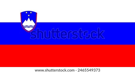 Slovenia flag with coat of arms isolated on white background. Europe country symbol. Europe Union member, EU state. Slovenia flag vector illustration isolated.