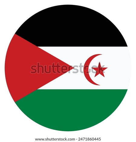 Circle badge Western Sahara flag roundel vector illustration isolated. Sahrawi flag button, Arab Democratic Republic national symbol. State in Africa.