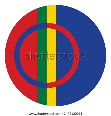 Circle badge Sami people flag button vector illustration isolated. Finno Ugric people from Sweden and Norway territory. National symbol emblem roundel.