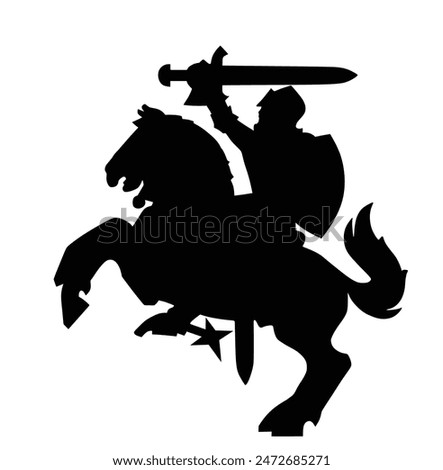 Silhouette Lithuania coat of arms, seal, national emblem vector illustration isolated. Lithuania heraldic banner. Shape knight with sword shield on horse back battle. Heraldry royal patriotic symbol.