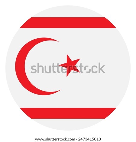 Circle badge North Cyprus flag button vector illustration isolated. Part of Cyprus island in Turkey. Half moon and star, Islamic national symbol. Roundel North Cyprus flag banner emblem.