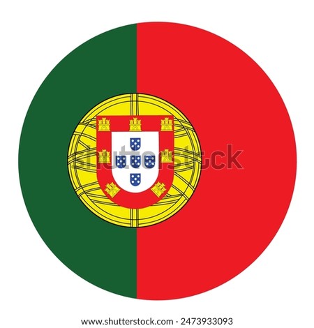 Circle badge Portugal flag button vector illustration isolated on background. Portugal national symbol coat of arms . Patriotic sign. Roundel Portugal flag emblem banner.