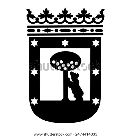 Vector silhouette illustration Madrid city coat of arms, Spain. Capital city of Spain. EU state town. Town Madrid heraldic sign shape shadow. Madrid symbol.