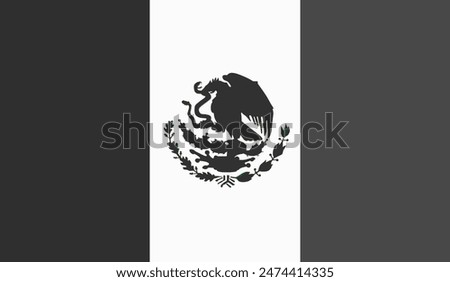 Black and white Mexico flag vector illustration isolated. National symbol of Mexico. State in America. Heraldic eagle with rattlesnake in beak. Mexico coat of arms silhouette.