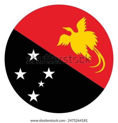 Circle badge Papua New Guinea flag button vector illustration. National symbol. State in Oceania. Roundel Papua New Guinea emblem banner.