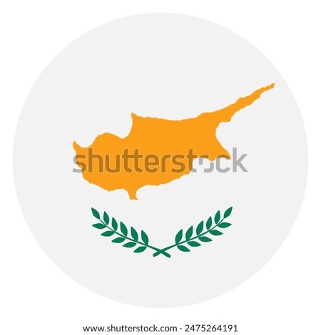 Circle badge Cyprus flag button vector illustration isolated. Part of Cyprus island in Greece. Roundel Cyprus flag banner emblem. Patriotic sign with map and olive branches. National symbol of Cyprus.