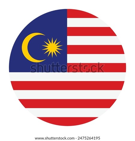 Circle badge Malaysia flag button vector illustration isolated. Kuala Lumpur flag. Malaysia is a member of Asean Economic Community, AEC. State in Asia national symbol. Roundel Malaysia emblem banner.