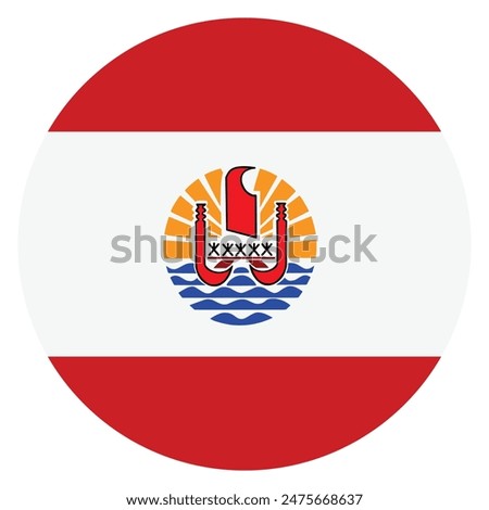 Circle badge French Polynesia flag button vector illustration isolated. Roundel French Polynesia emblem banner. Patriotic sign. National symbol.