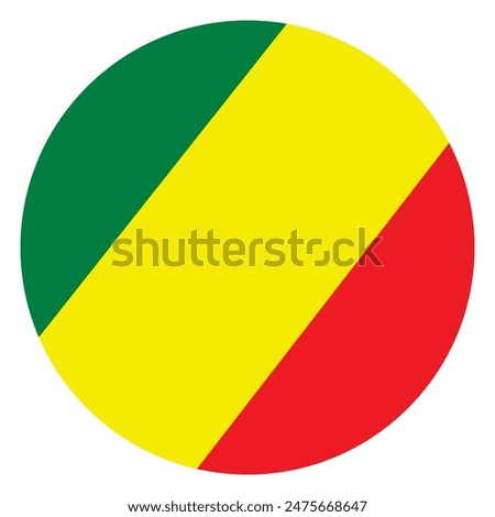 Republic of Congo flag button vector illustration isolated. State in Africa national symbol. DR Congo patriotic sign. Circle badge Republic of Congo emblem banner.