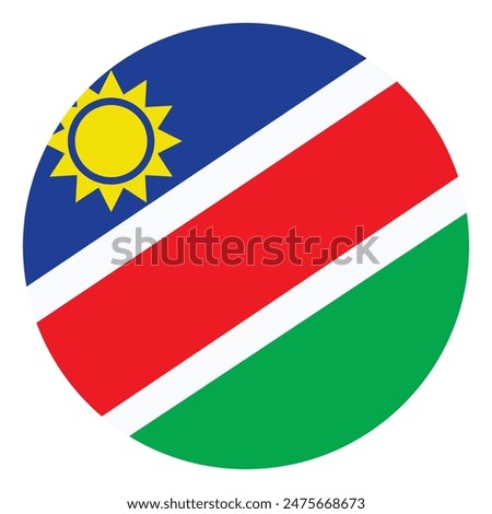 Circle badge Namibia flag button vector illustration isolated on background. State in Africa. Heraldic national symbol. Travel invite. Patriotic sign. Roundel Namibia flag emblem banner.