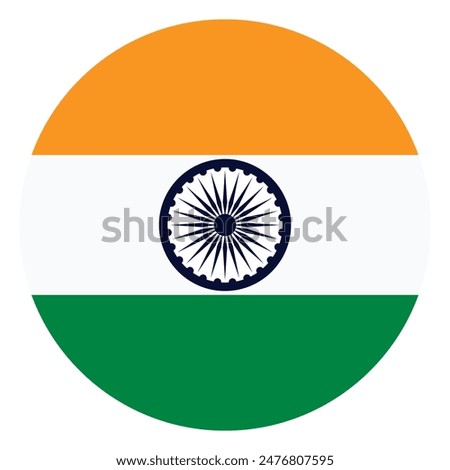 Circle badge India flag button vector illustration isolated. National symbol of India, patriotic sign. Coat of arms of India emblem banner flag. Heraldic blazon on flag.