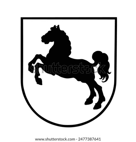 Vector illustration coat of arms Lower Saxony isolated on white background. Germany province national symbol. Heraldry Niedersachsen. Patriotic sign Lower Saxony. Heraldic prance horse silhouette.