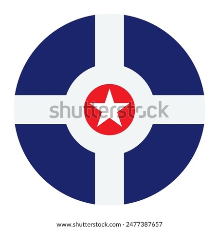 Circle badge Indianapolis flag button vector illustration  isolated. City flag symbol, town in United States of America. USA city roundel Indianapolis flag emblem banner.