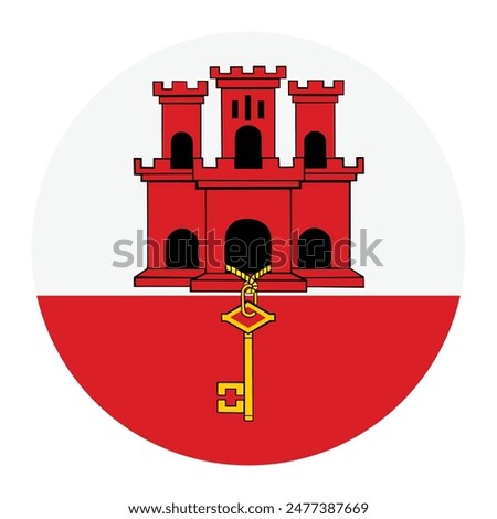 Circle badge Gibraltar flag button vector illustration isolated. Europe state. Gibraltar national symbol. Patriotic roundel Gibraltar flag emblem banner.