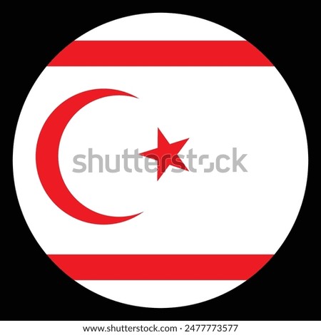 Circle badge North Cyprus flag button vector illustration isolated. Part of Cyprus island in Turkey. Half moon and star, Islamic national symbol. Roundel North Cyprus flag banner emblem.