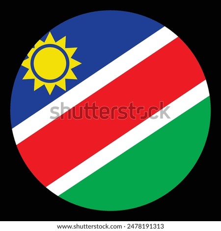 Circle badge Namibia flag button vector illustration isolated on background. State in Africa. Heraldic national symbol. Travel invite. Patriotic sign. Roundel Namibia flag emblem banner.