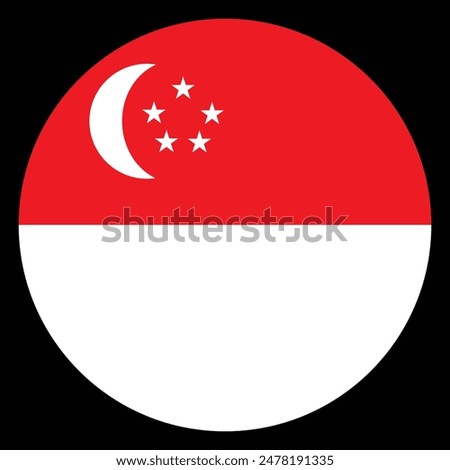 Circle badge Republic of Singapore flag button vector illustration isolated. Singapore is a member of Asean Economic Community (AEC). Roundel Singapore flag banner emblem