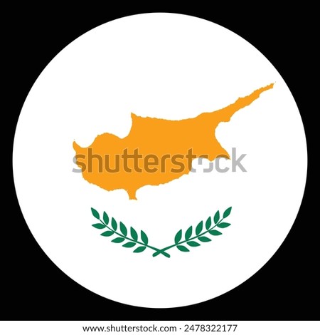 Circle badge Cyprus flag button vector illustration isolated. Part of Cyprus island in Greece. Roundel Cyprus flag banner emblem. Patriotic sign with map and olive branches. National symbol of Cyprus.