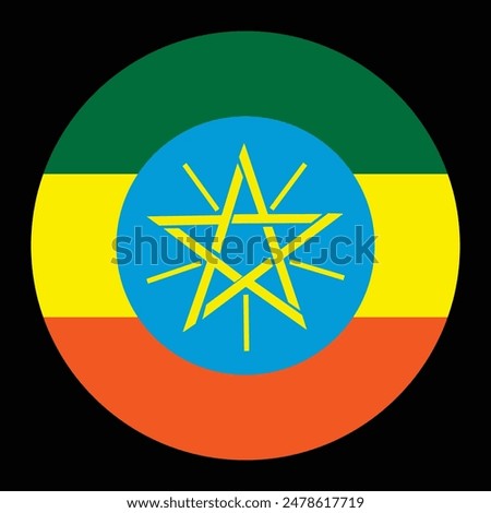 Circle badge Ethiopia flag button vector illustration isolated. State in Africa national symbol. Patriotic roundel Ethiopia flag emblem banner. Heraldic sign.