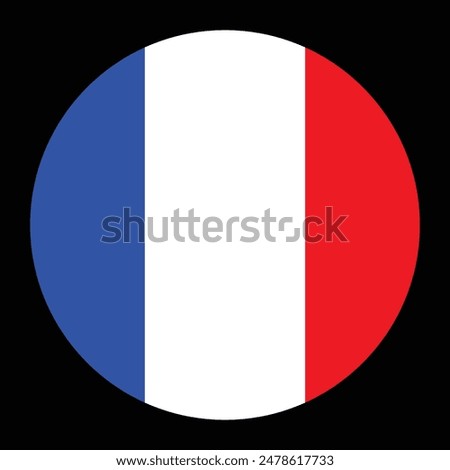 Circle badge France flag button vector illustration isolated. National symbol of France. French patriotic sign tricolor flag. State in Europe, EU member. Roundel France flag emblem banner.