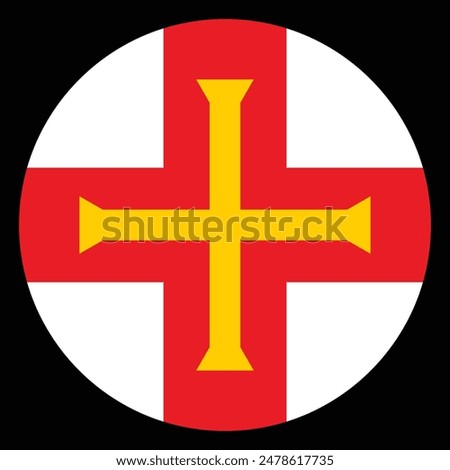 Circle badge Guernsey flag button vector illustration isolated. Roundel Guernsey flag emblem banner. Patriotic sign