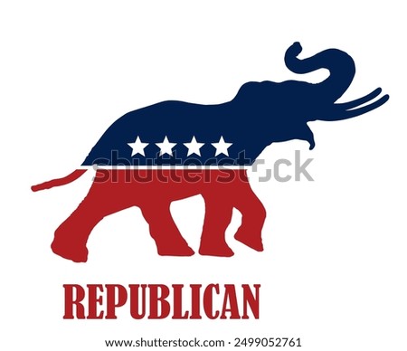 Vector illustration silhouette animal elephant isolated. Republican political party emblem, USA flag symbol. Presidential American political election vote campaign. Traditional US patriotic sign.