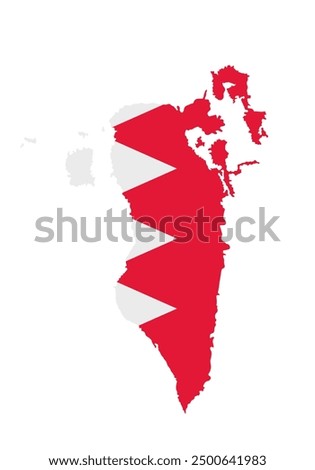 Bahrain map vector silhouette illustration isolated on white background. Middle east country. State in Asia. Territory Bahrain shape shadow. Bahrain flag map.