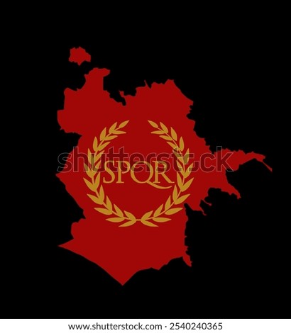 Rome city map vector silhouette illustration isolated on black background. City Rome flag map area shape shadow. Italy town plan. Europe city contour. Coat of Arms of empire.