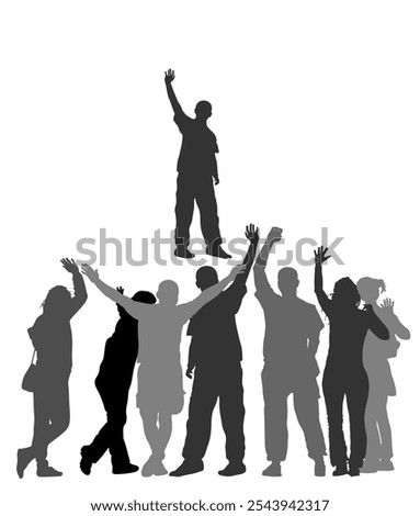 Embracing student friends waving hands vector silhouette illustration isolated. Happy boys and girls tourists hand wave saying hi to host. Send off people. Couples in love enjoy, goodbye family friend