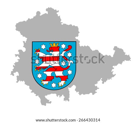 Coat of arms of Thuringia, Germany. Original flag isolated vector in official colors and Proportion Correctly, High detailed vector map - Thuringen gray silhouette iisolated. ProvInce in Germany. 
