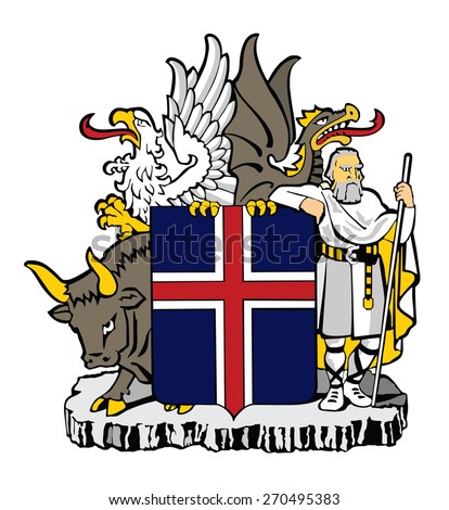 Coat of arms of Iceland
vector illustration isolated. State in Europe patriotic sign. Heraldic national symbol of Iceland emblem banner. Heraldry crest Iceland blazon.