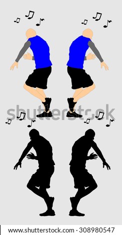 Vector silhouette of a man who dances on a background. Crazy dance vector silhouette illustration.