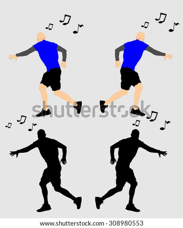 Vector silhouette of a man who dances on a background. Crazy dance vector silhouette illustration.