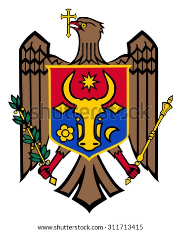 Moldova coat of arms vector illustration isolated. Seal or national emblem, proud of Moldova. Heraldic eagle crest. COA Moldova heraldry emblem banner national symbol.