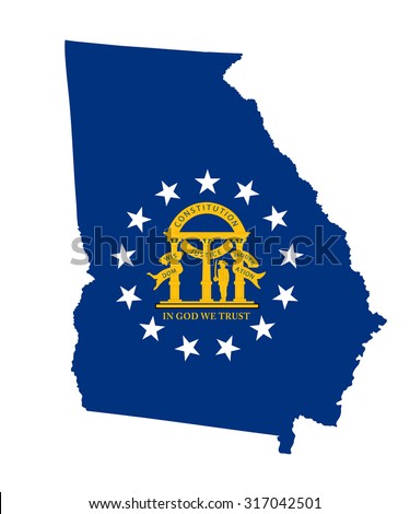 Georgia State vector map and flag or coat of arms isolated on background. High detailed silhouette illustration