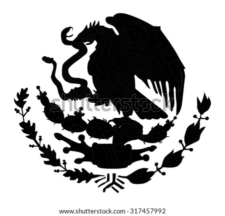 Mexico coat of arms, seal, national emblem vector isolated. Coat of arms of Mexico silhouette illustration. Heraldic eagle with snake in beak shape shadow. Mexico banner patriotic sign.