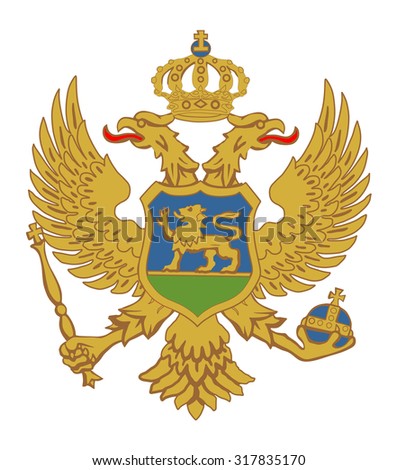 Montenegro coat of arms vector illustration, seal or national emblem, isolated on white background.