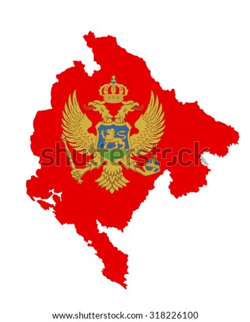 Montenegro vector map silhouette illustration isolated on white background. High detailed. Montenegro coat of arms, seal or national emblem, isolated on white background.