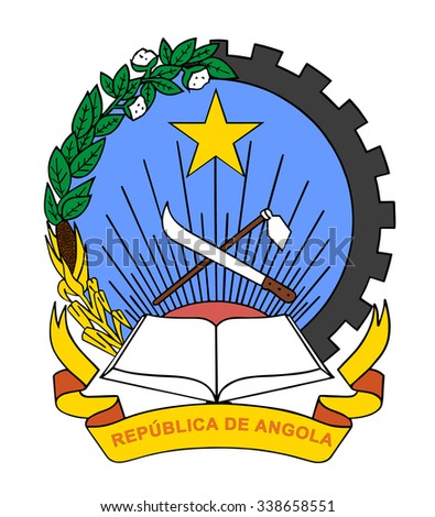 Republic of Angola vector coat of arms, seal or national emblem, isolated on white background. The national coat of arms of Angola