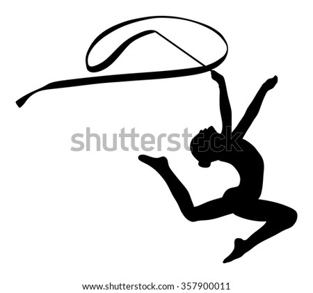 Athlete woman in gym exercise. Ballet girl vector figure isolated on white background. Black silhouette illustration of gymnastic woman. Rhythmic gymnastic pose.