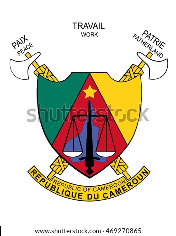 Cameroon coat of arms, seal or national emblem, isolated on white background.